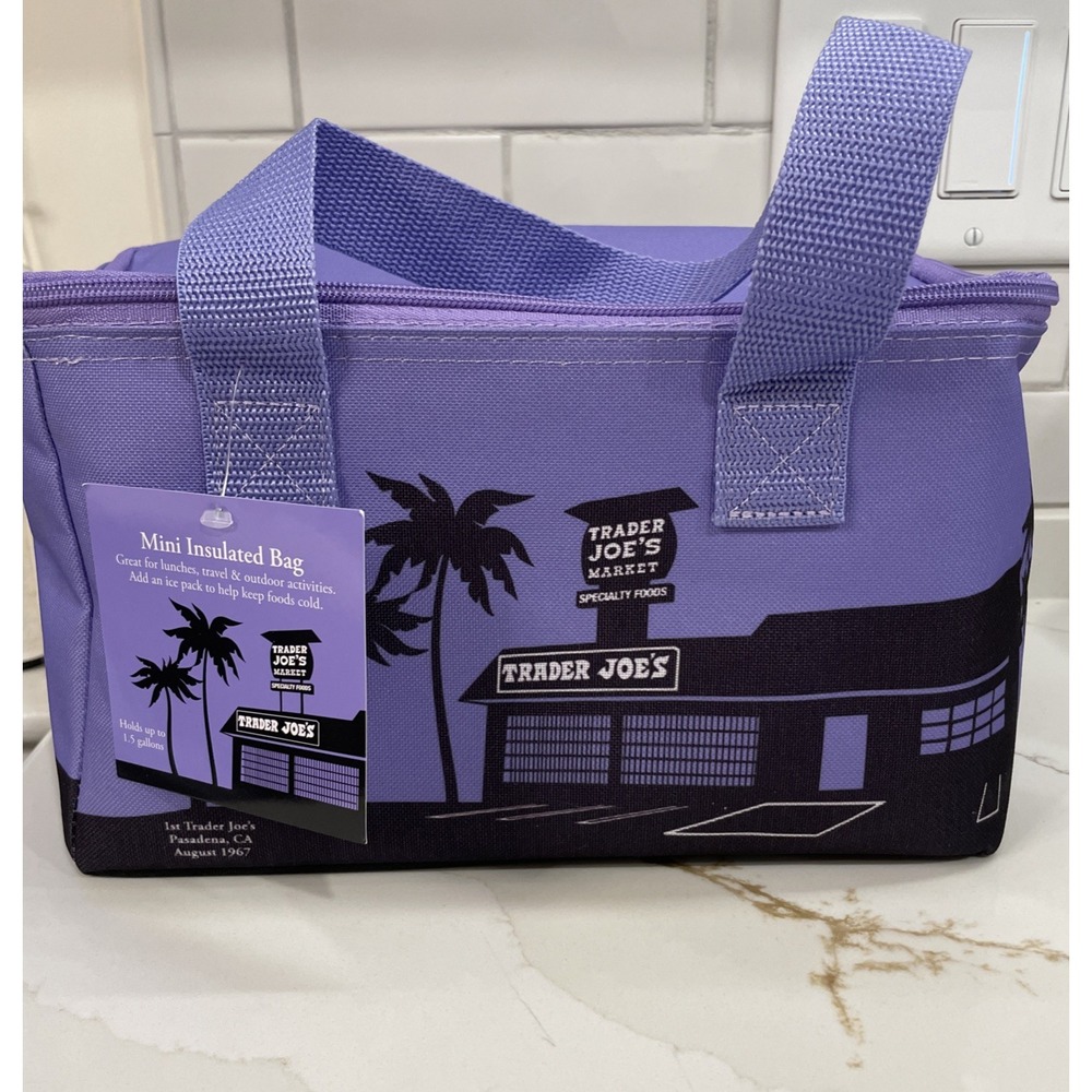 Trader Joe's Mini Insulated Cooler Bag Purple 1 Gallon Travel Lunch Soft New